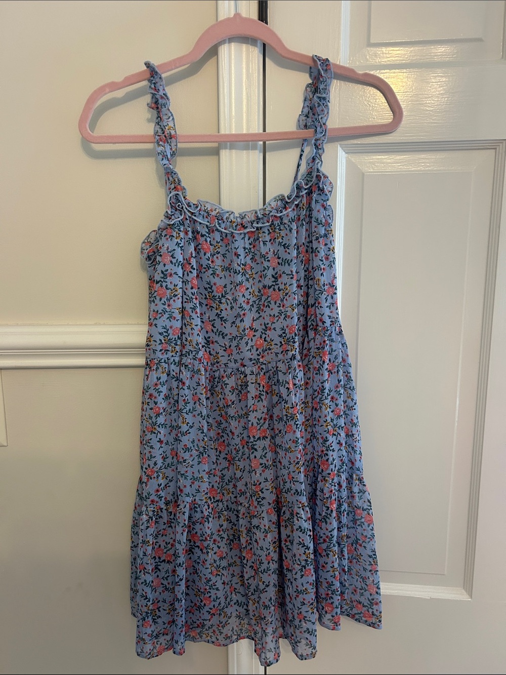 Light Blue Floral Ruffle-Strap Sundress